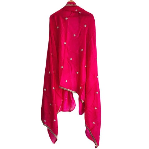 Fendi Fabric Dupatta with Bead Floral Work, Gota Lace Border PALE RED -VIOLET