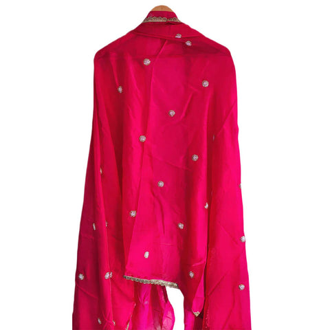 Fendi Fabric Dupatta with Bead Floral Work, Gota Lace Border PALE RED -VIOLET