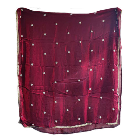 Fendi Fabric Dupatta with Bead Floral Work, Gota Lace Border Lilac