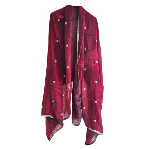 Fendi Fabric Dupatta with Bead Floral Work, Gota Lace Border Lilac