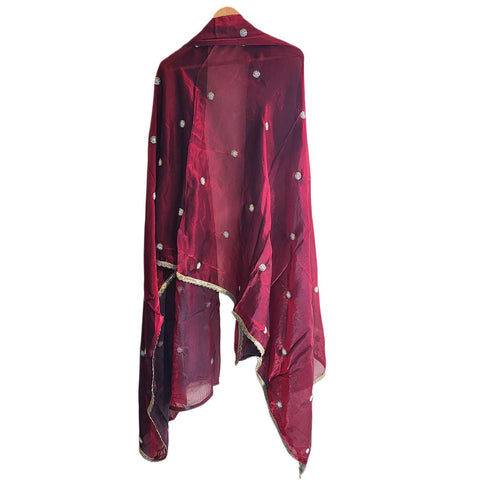Fendi Fabric Dupatta with Bead Floral Work, Gota Lace Border Lilac