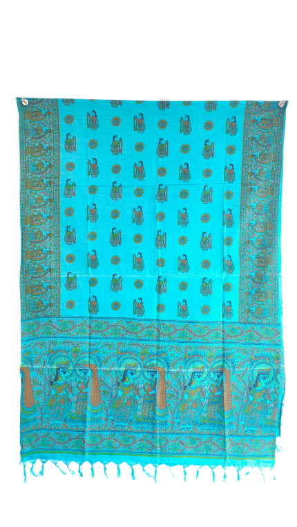 Purple Madhubani Art Printed Cotton Silk Dupatta