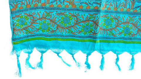 Purple Madhubani Art Printed Cotton Silk Dupatta