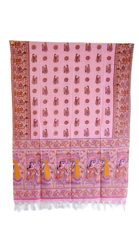 Purple Madhubani Art Printed Cotton Silk Dupatta