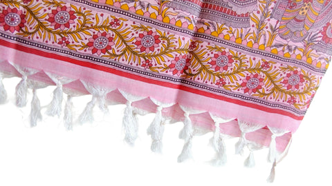 Purple Madhubani Art Printed Cotton Silk Dupatta