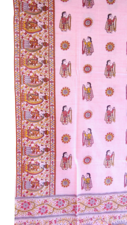 Purple Madhubani Art Printed Cotton Silk Dupatta