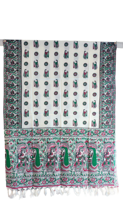 Purple Madhubani Art Printed Cotton Silk Dupatta