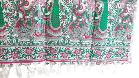Purple Madhubani Art Printed Cotton Silk Dupatta