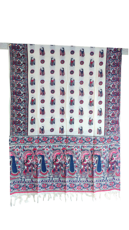 Purple Madhubani Art Printed Cotton Silk Dupatta