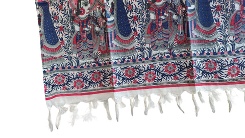 Purple Madhubani Art Printed Cotton Silk Dupatta