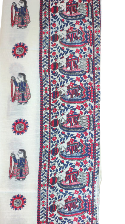 Purple Madhubani Art Printed Cotton Silk Dupatta