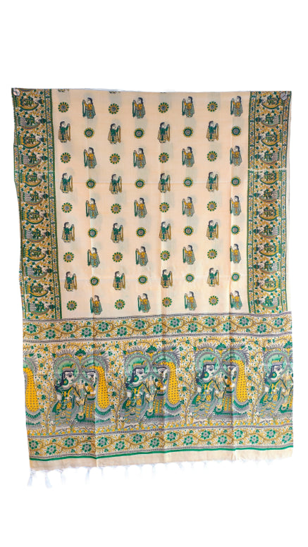 Purple Madhubani Art Printed Cotton Silk Dupatta