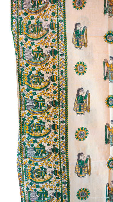 Purple Madhubani Art Printed Cotton Silk Dupatta