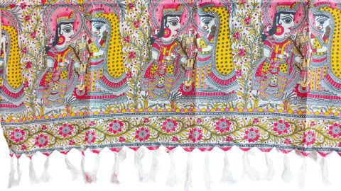 Purple Madhubani Art Printed Cotton Silk Dupatta