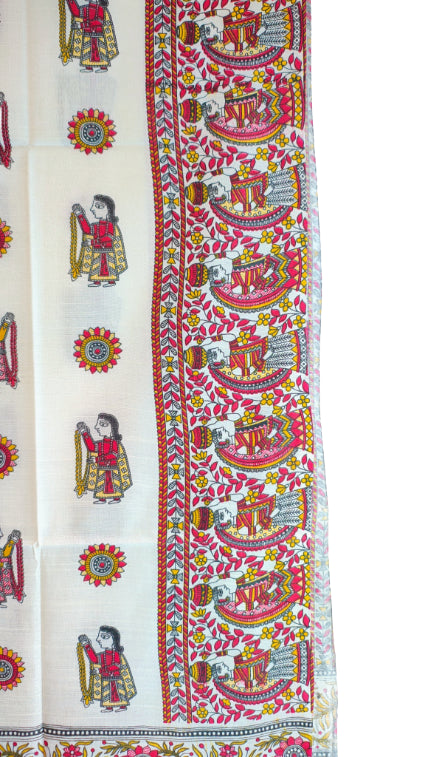 Purple Madhubani Art Printed Cotton Silk Dupatta