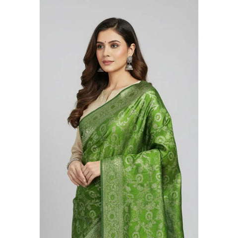 Parrot Green Banarasi Art Silk Dupatta — drape and border detail