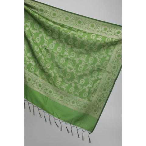 Parrot Green Banarasi Art Silk Dupatta — full length view, 230x80 cm