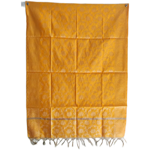 Mustard Yellow Banarasi Silk Dupatta draped view — 230x80cm festive dupatta