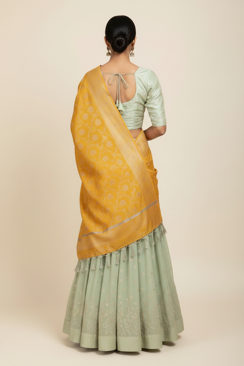 Mustard Yellow Banarasi Silk Dupatta | Art Silk Jacquard Woven | Festive & Wedding