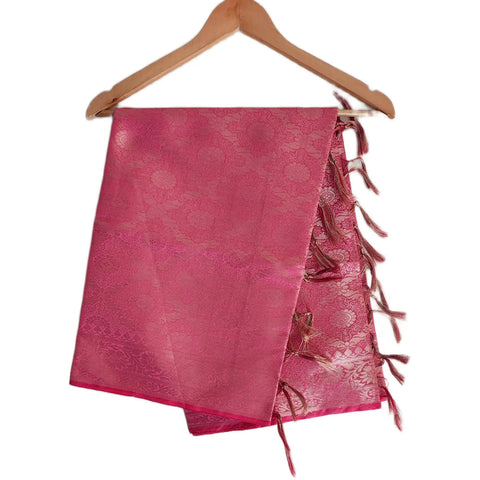 Rose Pink Banarasi Art Silk Dupatta — Jacquard woven with gold zari all-over buti motifs