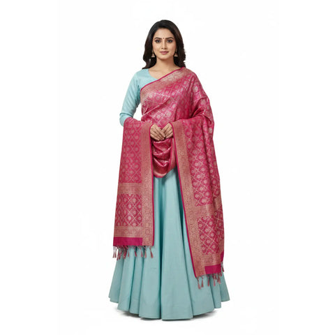 Rose Pink Banarasi Silk Dupatta | Art Silk Jacquard Woven | Bridal & Party Wear