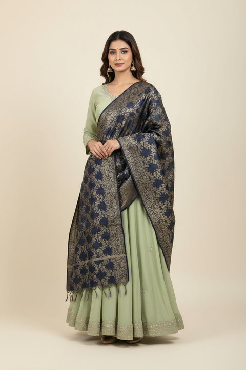 Black Banarasi Silk Dupatta | Art Silk Jacquard Woven | Party & Festive Wear