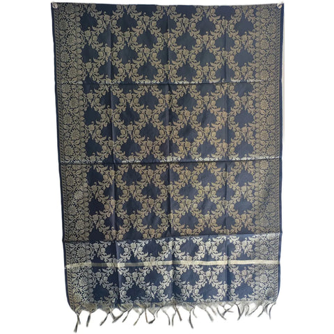 Black Banarasi Silk Dupatta draped view — 230x80cm party wear dupatta