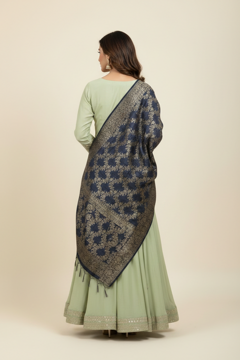 Black Banarasi Silk Dupatta | Art Silk Jacquard Woven | Party & Festive Wear