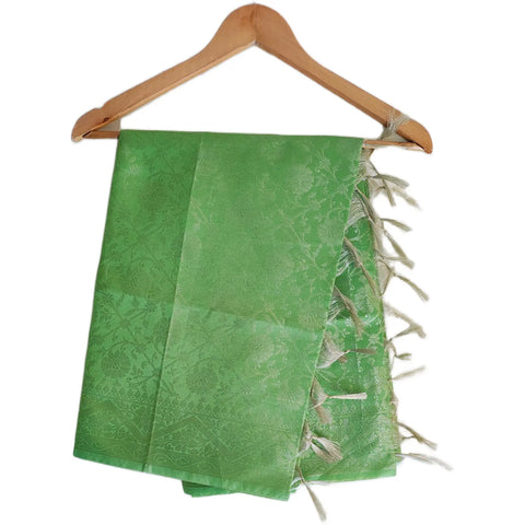 Mint Green Banarasi Art Silk Dupatta — self-tone Jacquard floral weave