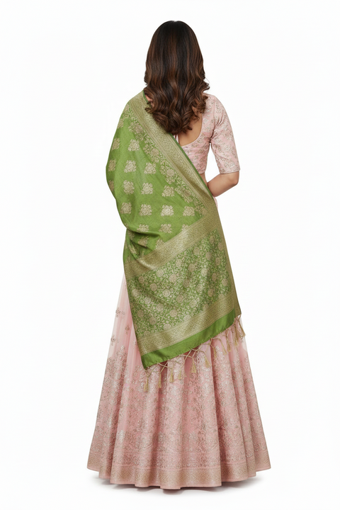 Mint Green Banarasi Silk Dupatta | Art Silk Jacquard Woven | Festive & Casual Wear