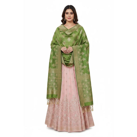 Mint Green Banarasi Silk Dupatta | Art Silk Jacquard Woven | Festive & Casual Wear