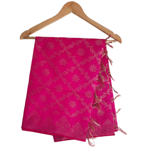Magenta Banarasi Art Silk Dupatta — Jacquard woven with gold zari lattice floral motifs