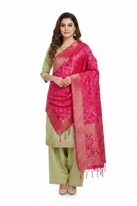 Magenta Banarasi Silk Dupatta | Art Silk Jacquard Woven | Bridal & Wedding Wear