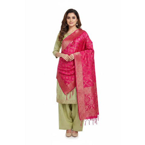 Magenta Banarasi Silk Dupatta | Art Silk Jacquard Woven | Bridal & Wedding Wear