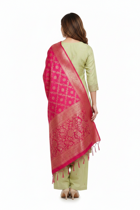 Magenta Banarasi Silk Dupatta | Art Silk Jacquard Woven | Bridal & Wedding Wear