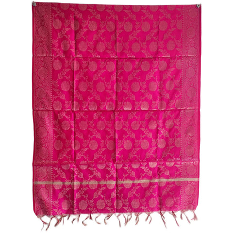 Hot Pink Banarasi Silk Dupatta draped view — 230x80cm mehndi and sangeet dupatta