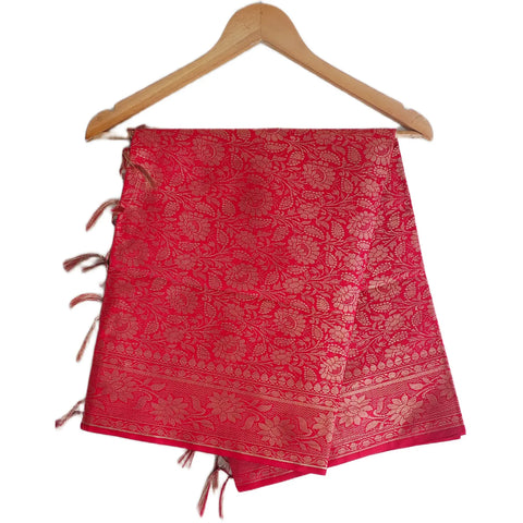 Red Banarasi Art Silk Dupatta with all-over gold zari interlocking floral jaal