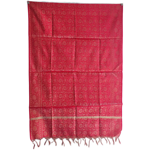 Red Banarasi Silk Dupatta with floral jaal draped view — 230x80cm bridal dupatta