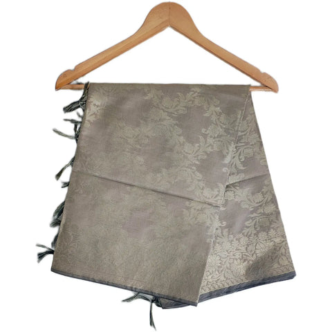 Grey Banarasi Art Silk Dupatta — Jacquard woven with self-tone silver zari floral
