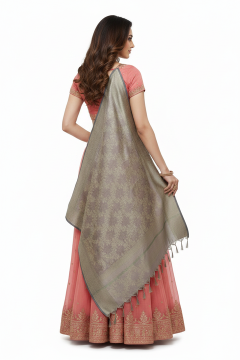 Grey Banarasi Silk Dupatta | Art Silk Jacquard Woven | Party & Festive Wear