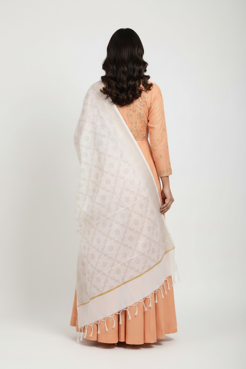 Ivory Banarasi Silk Dupatta | Art Silk Jacquard Woven | Bridal & Wedding Wear