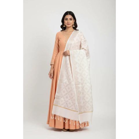 Ivory Banarasi Silk Dupatta | Art Silk Jacquard Woven | Bridal & Wedding Wear