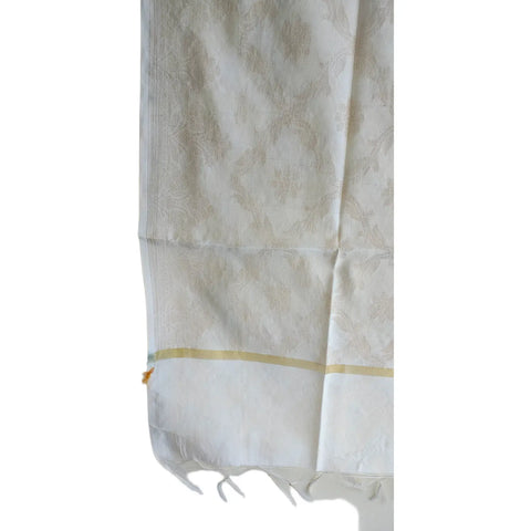 Close-up of Ivory Banarasi Silk Dupatta — silver zari lattice floral weave texture detail