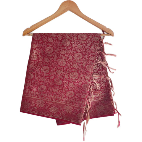 Wine Maroon Banarasi Art Silk Dupatta — Jacquard woven with gold zari all-over jaal