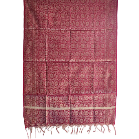 Wine Maroon Banarasi Silk Dupatta draped view — 230x80cm wedding and puja dupatta