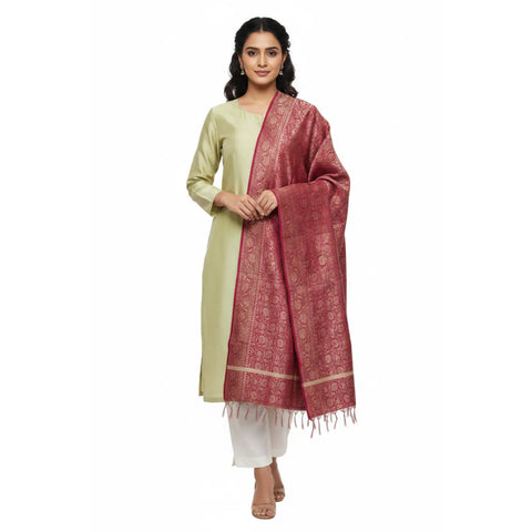 Wine Maroon Banarasi Silk Dupatta | Art Silk Jacquard Woven | Festive & Wedding