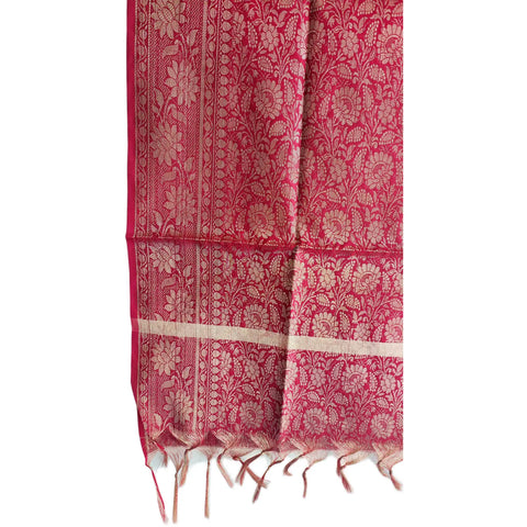 Close-up of Wine Maroon Banarasi Silk Dupatta — gold zari jaal weave texture detail