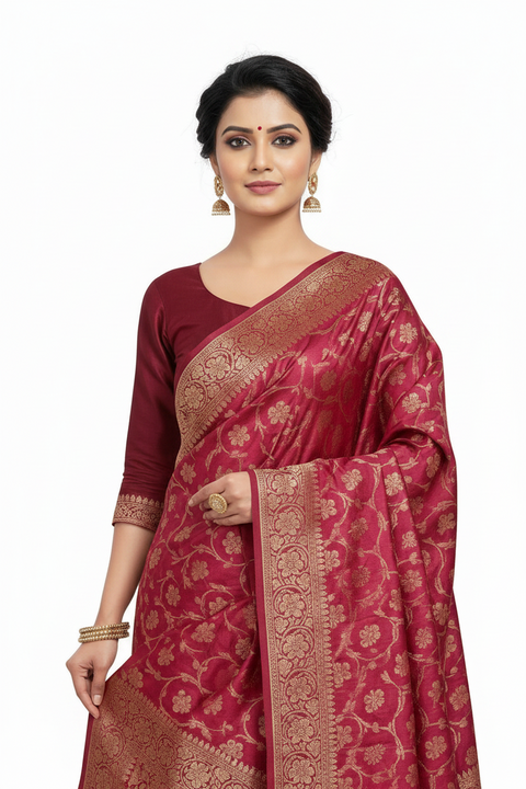 Purple Banarasi Silk Dupatta | Art Silk Jacquard Woven | Festive & Party Wear