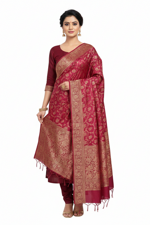 Purple Banarasi Silk Dupatta | Art Silk Jacquard Woven | Festive & Party Wear
