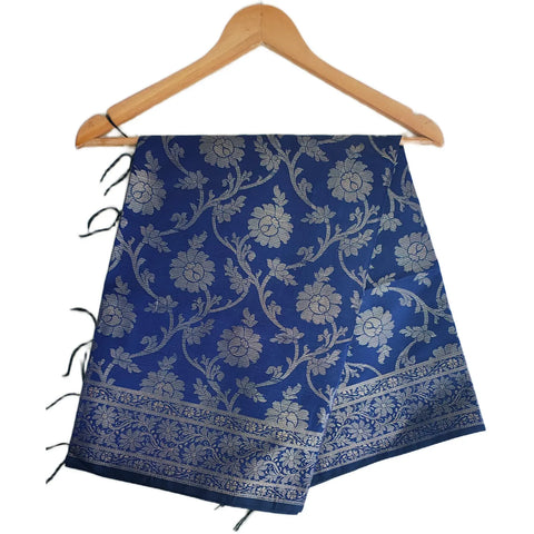 Royal Blue Banarasi Art Silk Dupatta — Jacquard woven with silver zari all-over florals